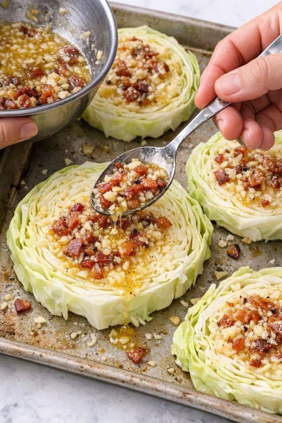 Roasted Bacon Garlic Butter Cabbage Steaks