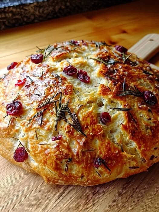 No Knead Rosemary Cranberry Bread